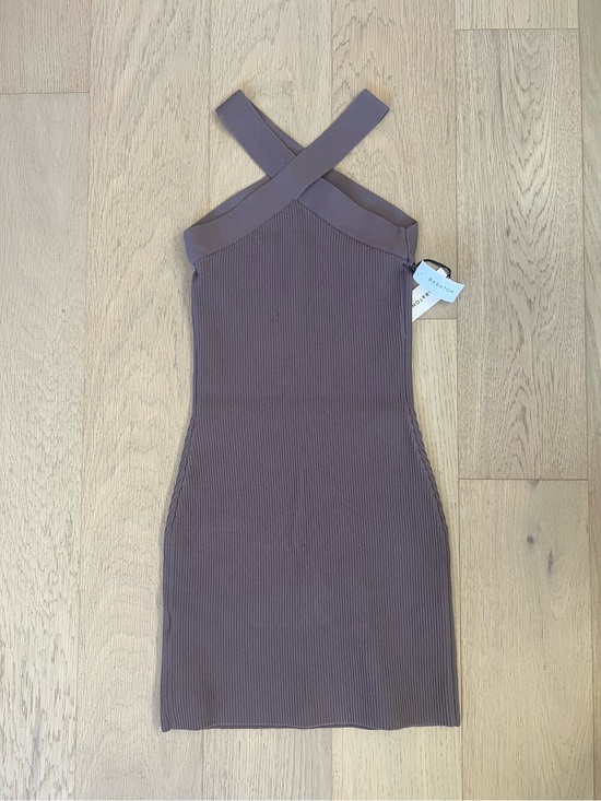 Babaton Dresses & Skirts - Babaton Mauve Ribbed Cross-Strap Mini Dress